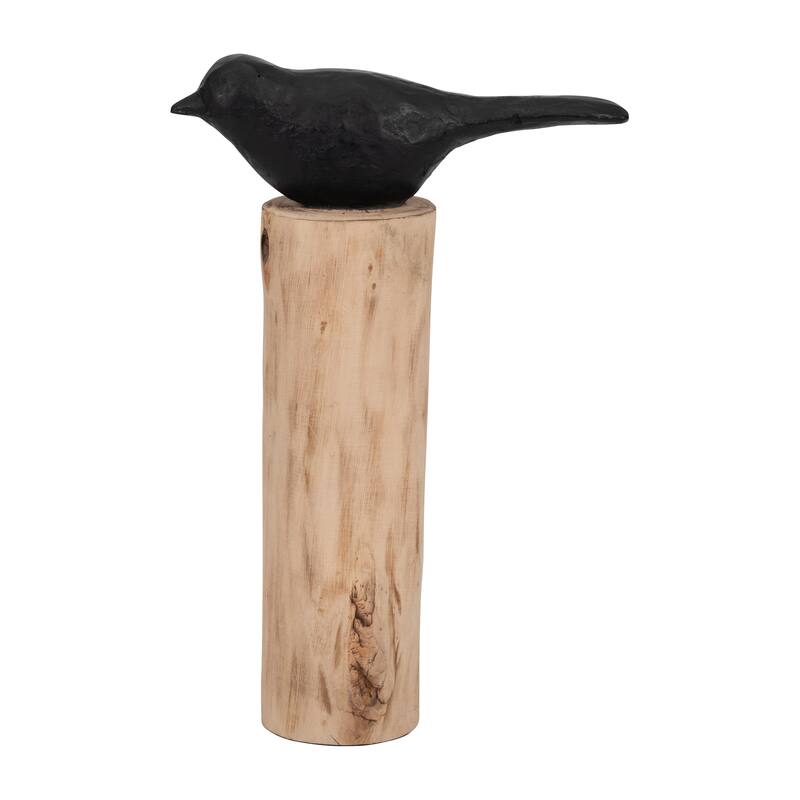 Sagebrook Home Black/brown Resin Bird Perched On Log, Craft Art Abstract Statue Decoration for Interior Design