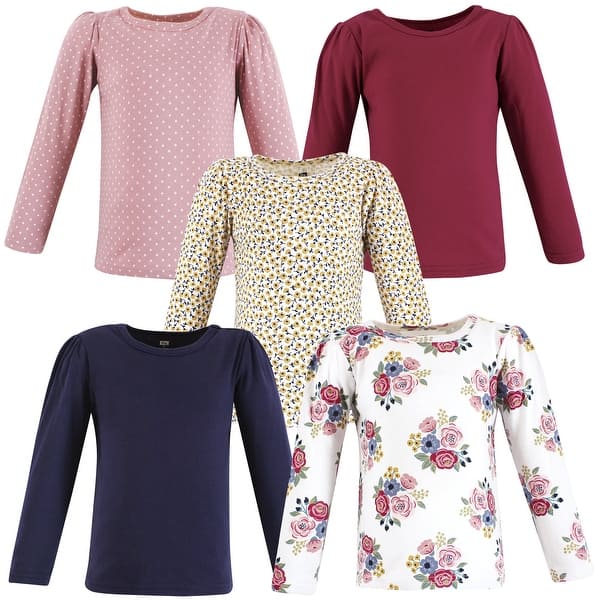 slide 1 of 1, Hudson Baby Infant Girl Long Sleeve T-Shirts, Blush Navy Floral 6-12 Months - Blush Navy Floral