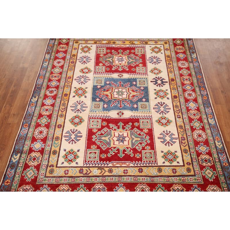 Beige Kazak Oriental Area Rug Handmade Wool Carpet - 5'2" x 6'9"