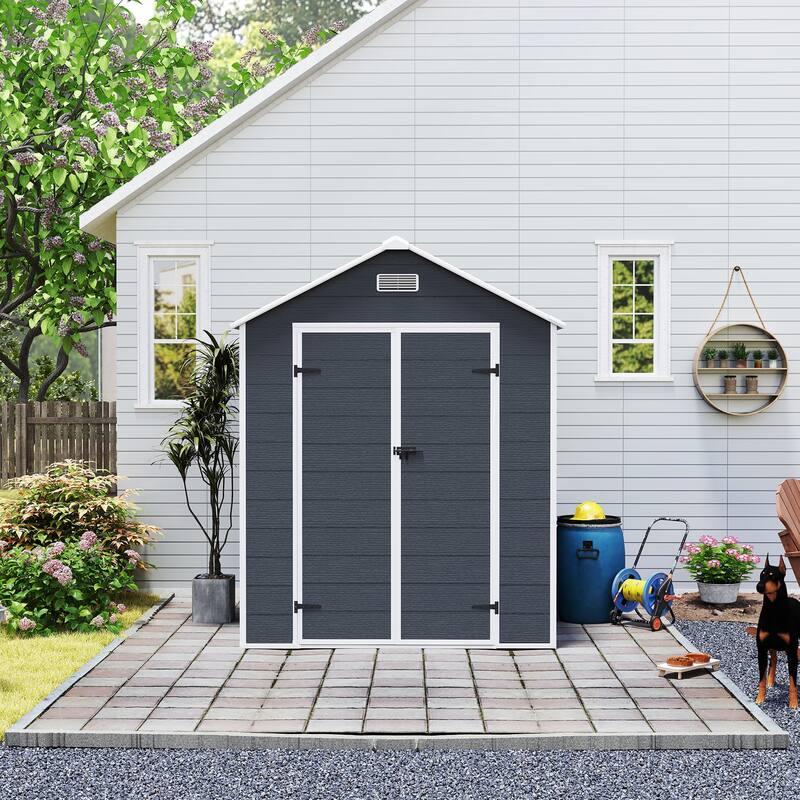 6*6ft Resin Storage Shed, High Quality Pp Material, Waterproof, Rust And Uv Proof, Large Storage Space, 12mm Thick Pp Board