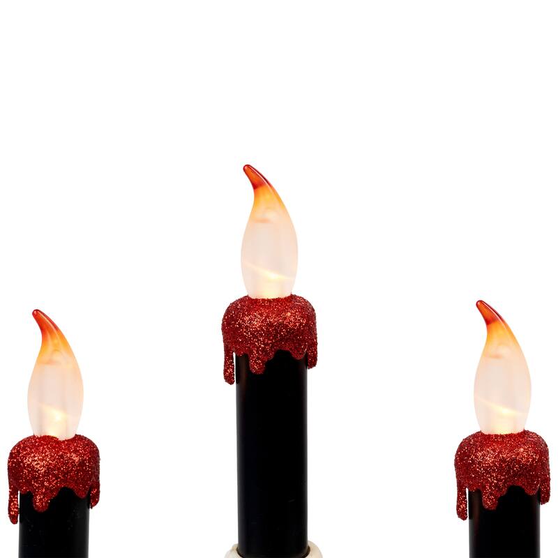 Dripping Flameless Candles Skeleton Halloween Candelabra - 14.5" - Amber Lights