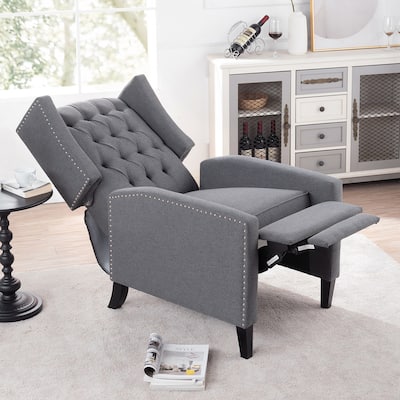 Mid Century Modern Tufted Fabric Wingback Sofa High Back Manual Lounge Recliner Chair with Silver Trim and 3 Gears
