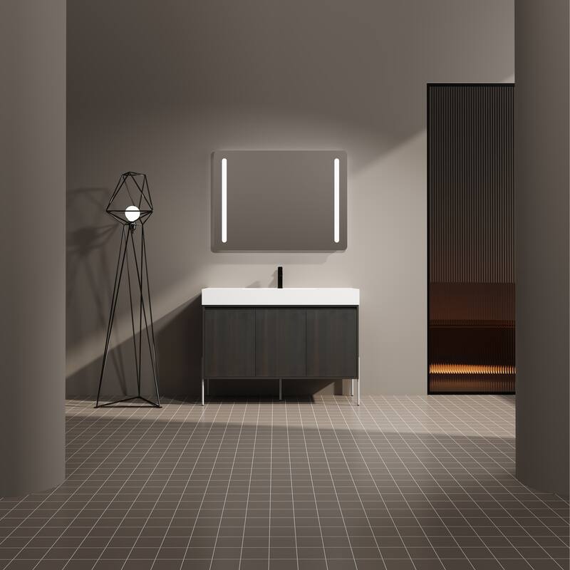 36-Inch Bathroom Vanity with Resin Sink, Floor-to-Ceiling Storage Cabinet, Soft Close Doors, and Easy Assembly - 47.25in L Plywood - 47.25in L Dark Oak