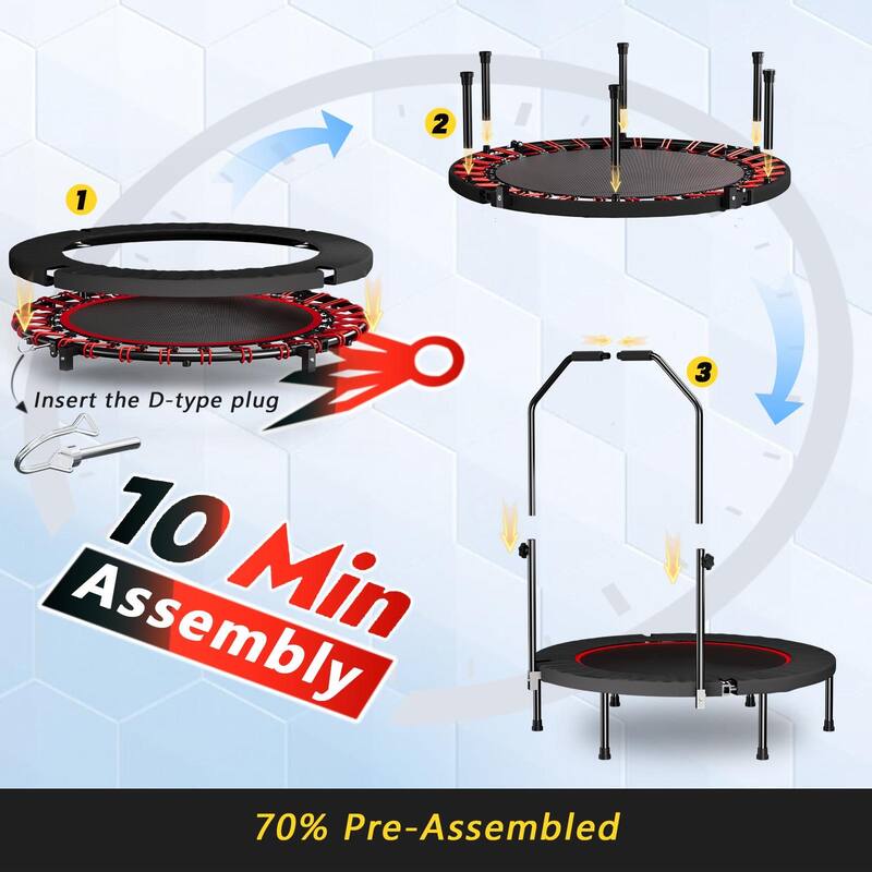 40inch Foldable Trampoline With Handle-Premium-Elastic -Black