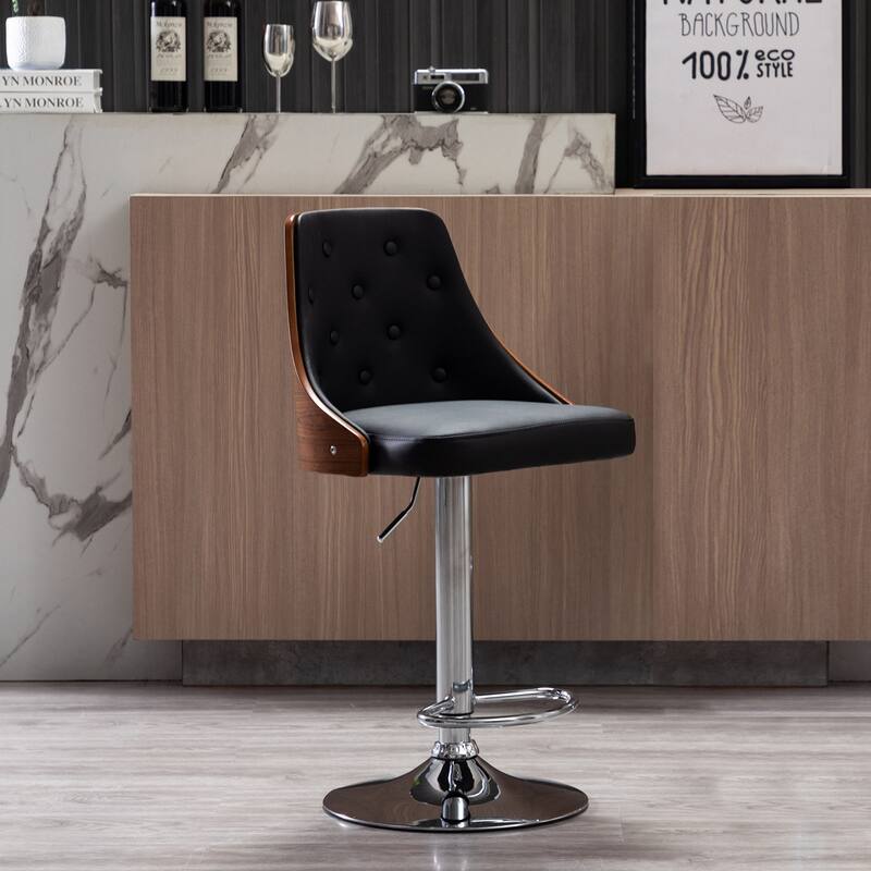 Porthos Home Trey Bar Stool, PU Leather, Chrome Base