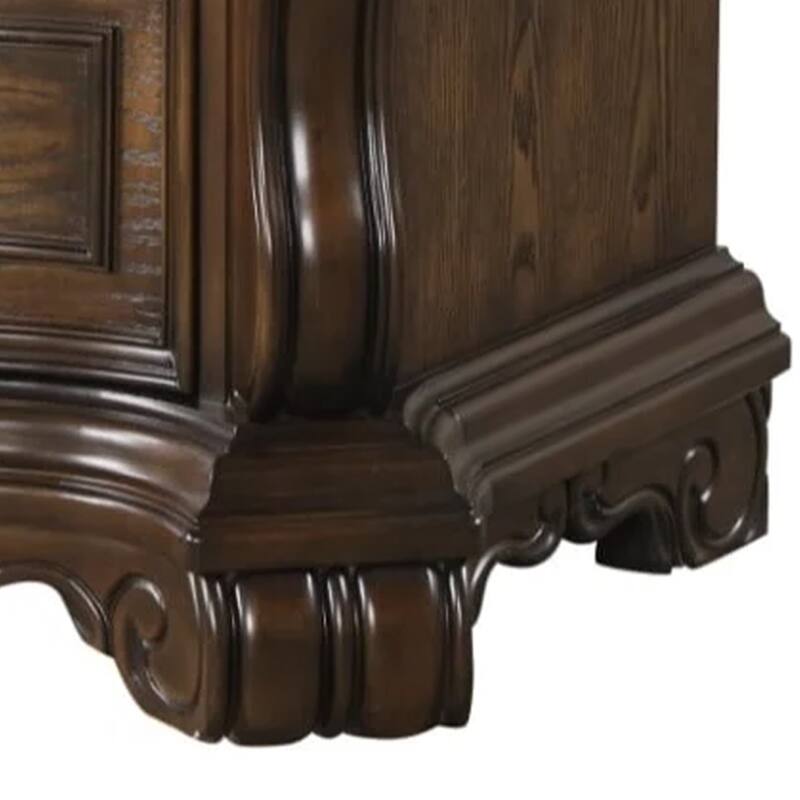 Leova Nightstand, 2 Drawers, USB A-C, 31 Inch Dark Brown Wood