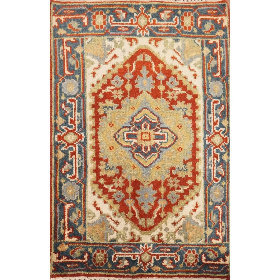 Hand Knotted Oriental 100% Wool Carpet Traditional Medallion Oranges & Rust Heriz (serapi) Area Rug - 3' 0'' X 2' 0''