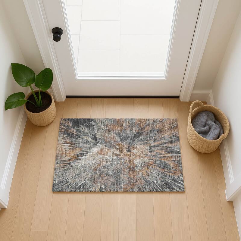Machine Washable Indoor/ Outdoor Abstract Burst Chantille Rug