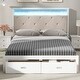 preview thumbnail 1 of 10, Queen Platform Bed with Upholstered LED Headboard & 2-Storage Drawers, Antique White Antique White
