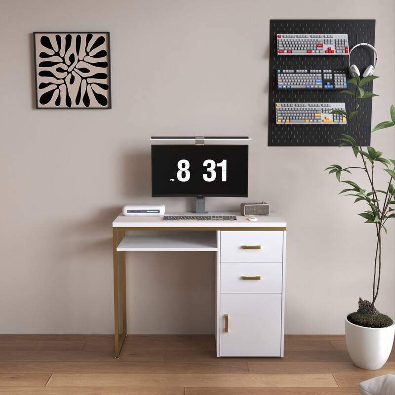 38.19" W Particle Board Computer Desk Manicure Table with 2 Drawers and 1 Cabinet