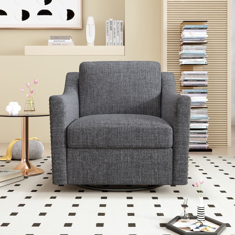 360 Degree Swivel Armchair Cotton Linen Skin-friendly Fabric Ergonomic Design Brass Nail Decorative