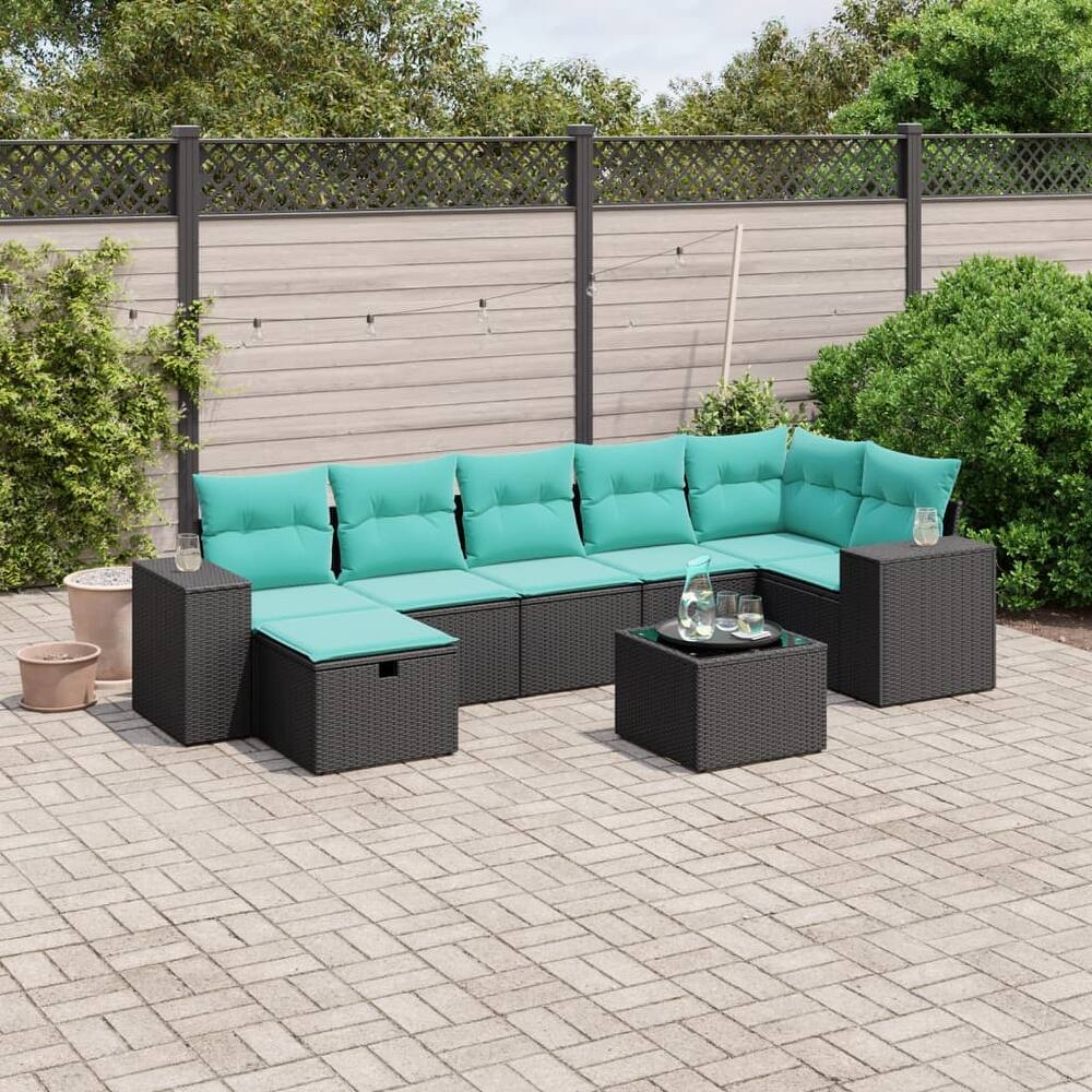 vidaXL Patio Sofa Set with Cushions Outdoor Conversation Furniture Poly Rattan - 24.4" x 24.4" x 27.2"