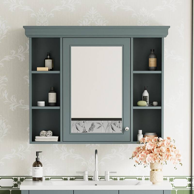 Modern Bathroom Wall Cabinet with Mirror,Medicine Cabinet with 6 Open Shelves