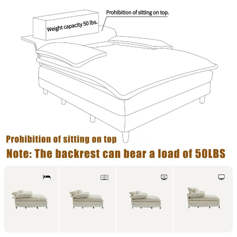 Oversized Corduroy Chaise Lounge Chair, Adjustable 4-Gear Reclining Sleeper Sofa Bed, Living Room Deep Seat Leisure Sofa Chair