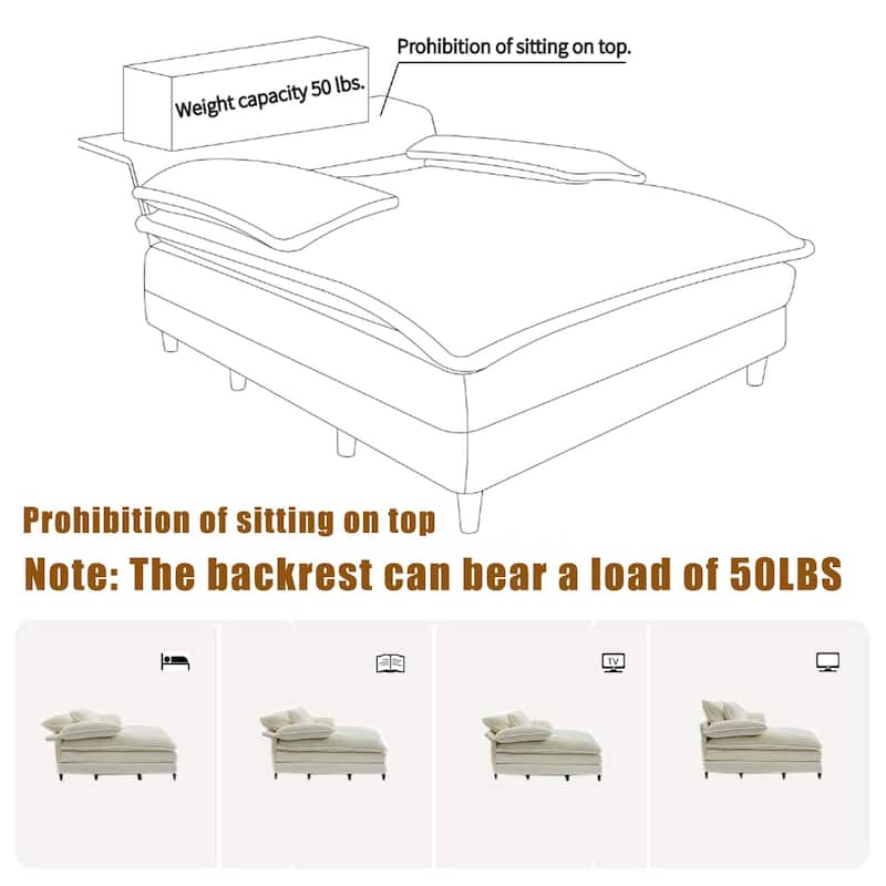 Reclining Sleeper Sofa Bed Single Chaise Lounge Corduroy Upholstered Lounge Couch Chair with Adjustable Backrest and Pillows