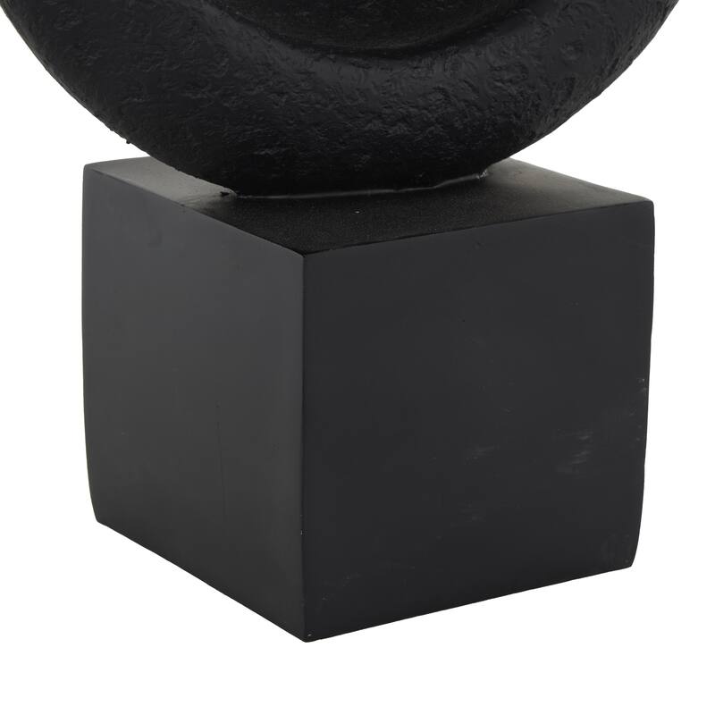 Black Polystone Textured Cutout Ring Geometric Decorative Sculpture with Block Base