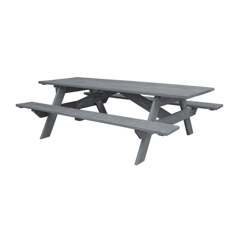 HomeRoots 94" Gray Solid Wood Outdoor Picnic Table