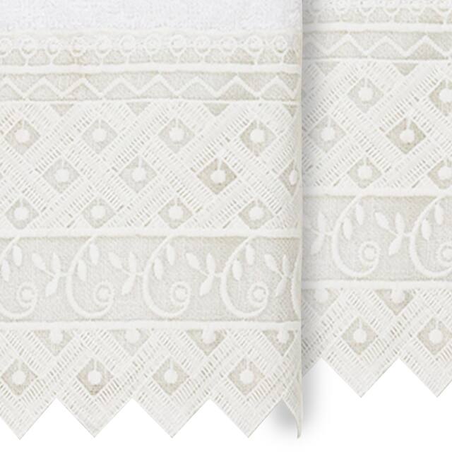 Authentic Hotel and Spa 100% Turkish Cotton Aiden 2PC White Lace Embellished Washcloth Set