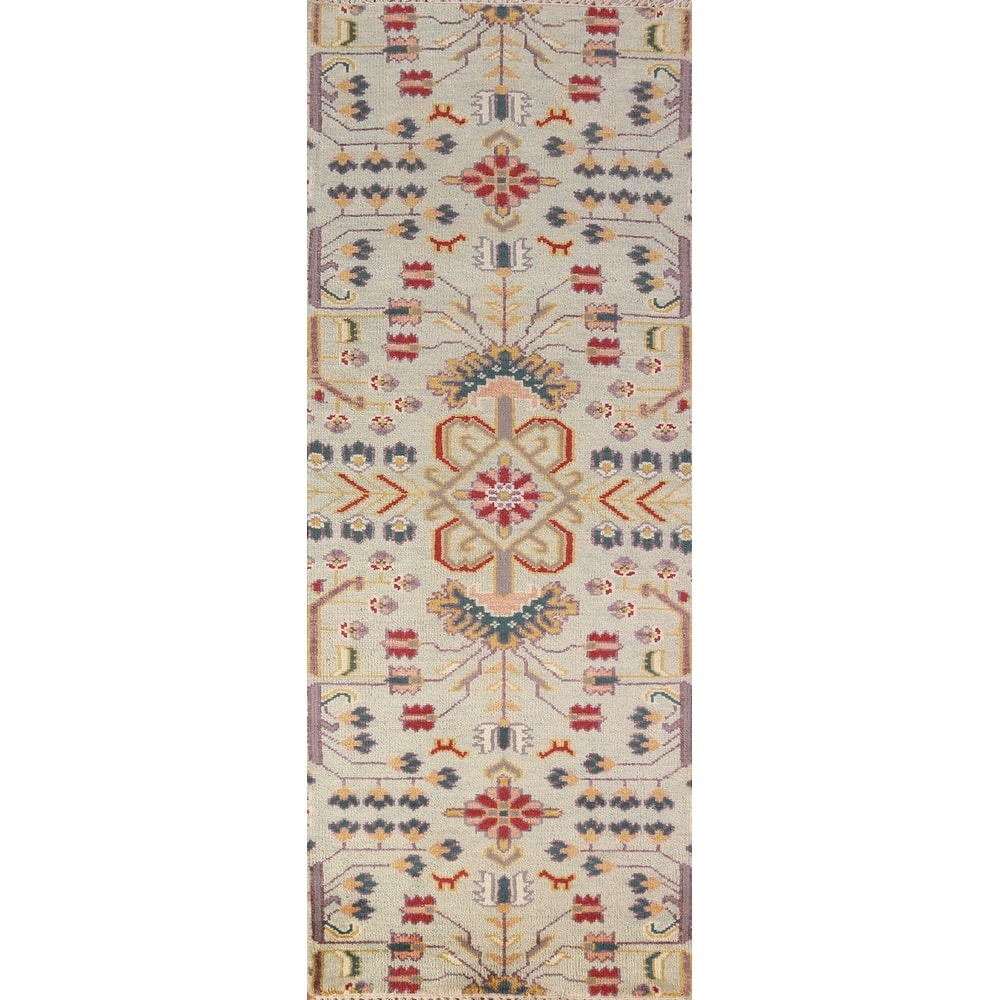 Hand Knotted Oriental 100% Wool Carpet Transitional All-Over Green Oushak Runner Rug - 7' 10'' X 2' 6''