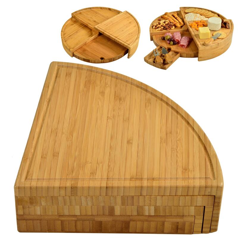 Picnic at Ascot Charcuterie Board. New Patented Design Saves Storage Space & Stores Cheese Tools - 18" diameter x 3" High