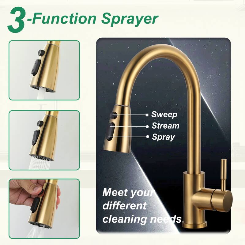 WOWOW Single-Handle Pull Down Sprayer Kitchen Faucet with Glass Rinser