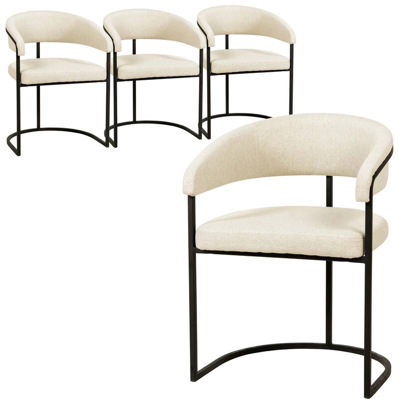 LeisureMod Set of 4 Aero Upholstered Leather Dining Side Chair - Contemporary Arm Chair with Black Iron Frame