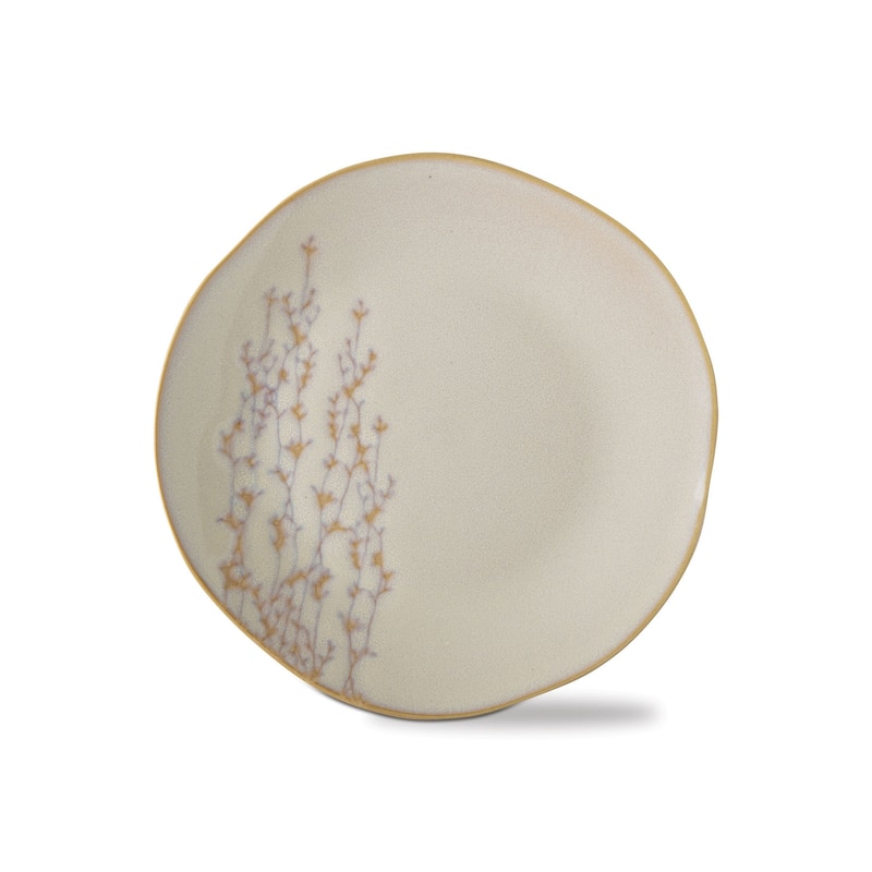 Sprig Ceramic Appetizer Plate Christmas Dining Dishware 7x7 inches Cream Color - Off-White