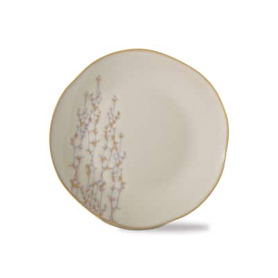 Sprig Ceramic Appetizer Plate Christmas Dining Dishware 7x7 inches Cream Color - Off-White