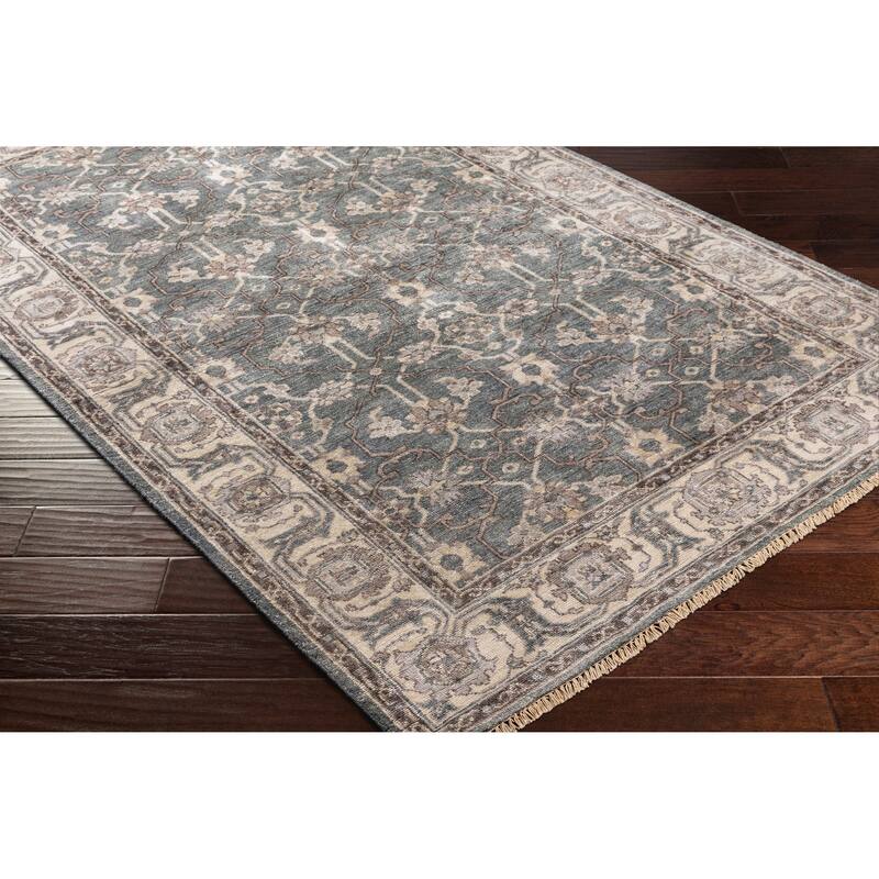 Hand-Knotted Bingham Border Viscose Area Rug - 8' Round
