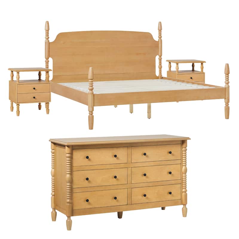 Walker Edison King Bed with Dresser and 2-Drawer Nightstands Bedroom Set