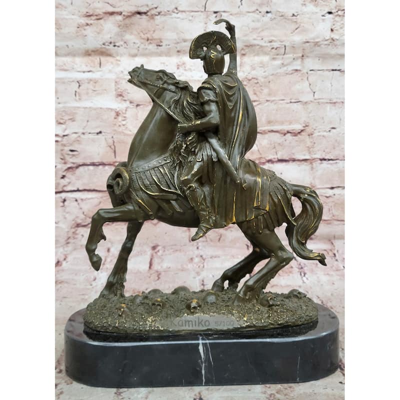 Roman Cavalry Centurion Solider On Imitative Horseback - Bronze Sculpture By Kamiko