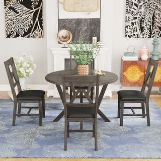 5-Piece Wood Dining Table Set with 4 Upholstered Chairs - Bed Bath ...