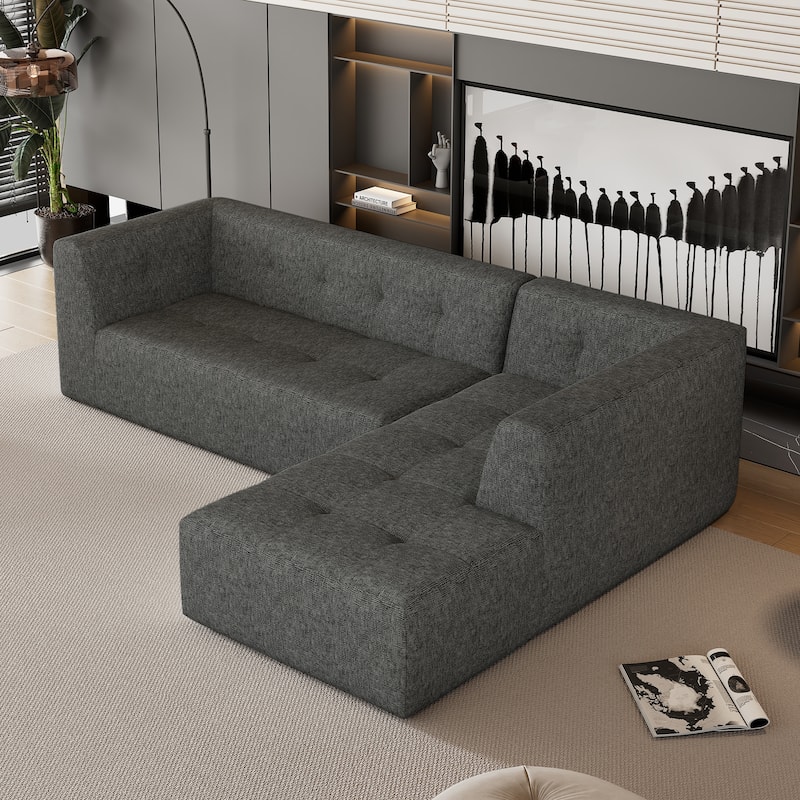 L-Shaped Modular Modular Combination Living Room Sofa Set Modern Minimalist Sofa, Upholstered Deep Seat Couches - Gray