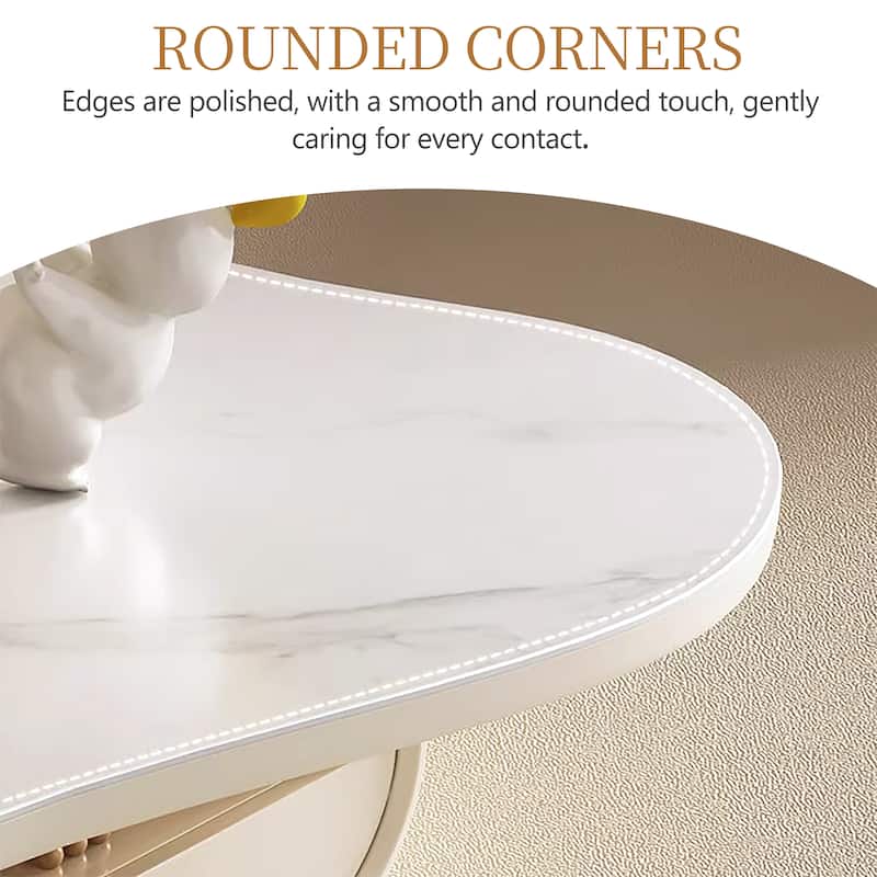 51" White Coffee Table, Cloud Shaped, with Drawers, Sintered Stone Top - 51" X 35"