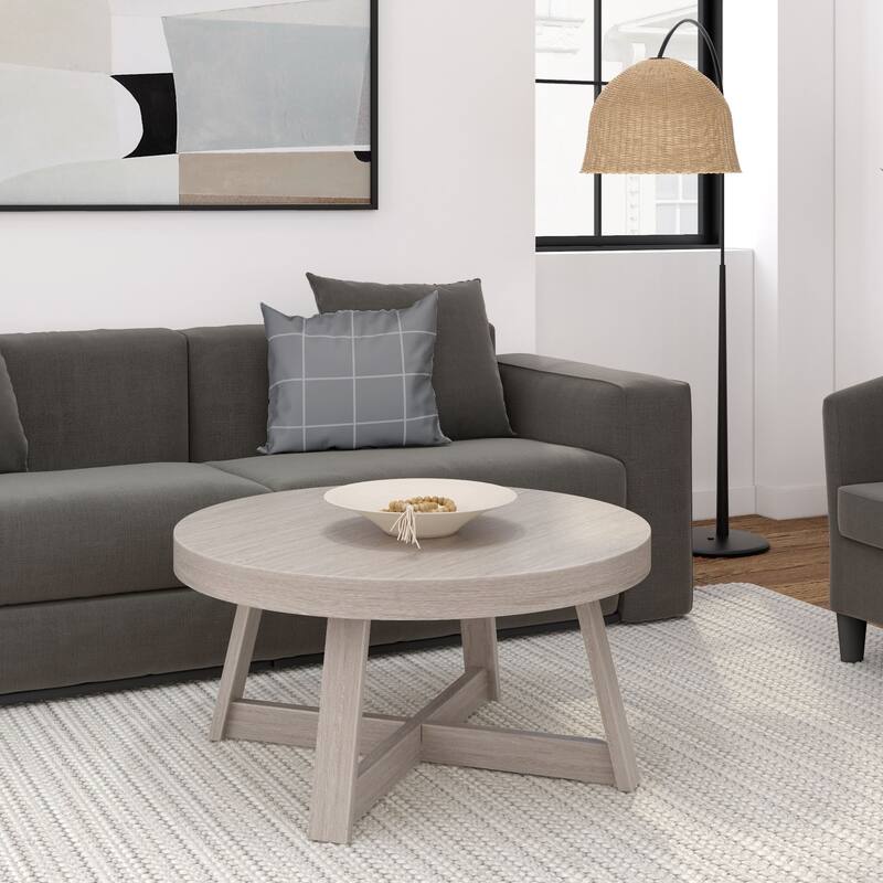 Plank and Beam Classic Round Coffee Table - 36" - Seashell Wirebrush