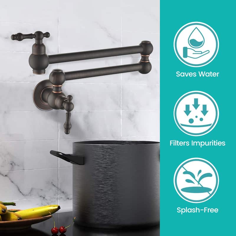 2-Handle Wall Mounted 180°horizontal rotation Pot Filler in Oil Rubbed Bronze