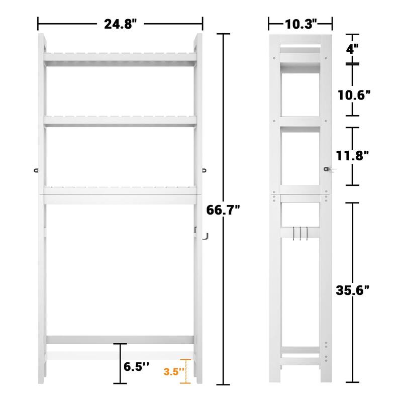 Over The Toilet Storage Shelf, Bamboo 3-Tier Above Toilet Storage Rack with 3 Hooks