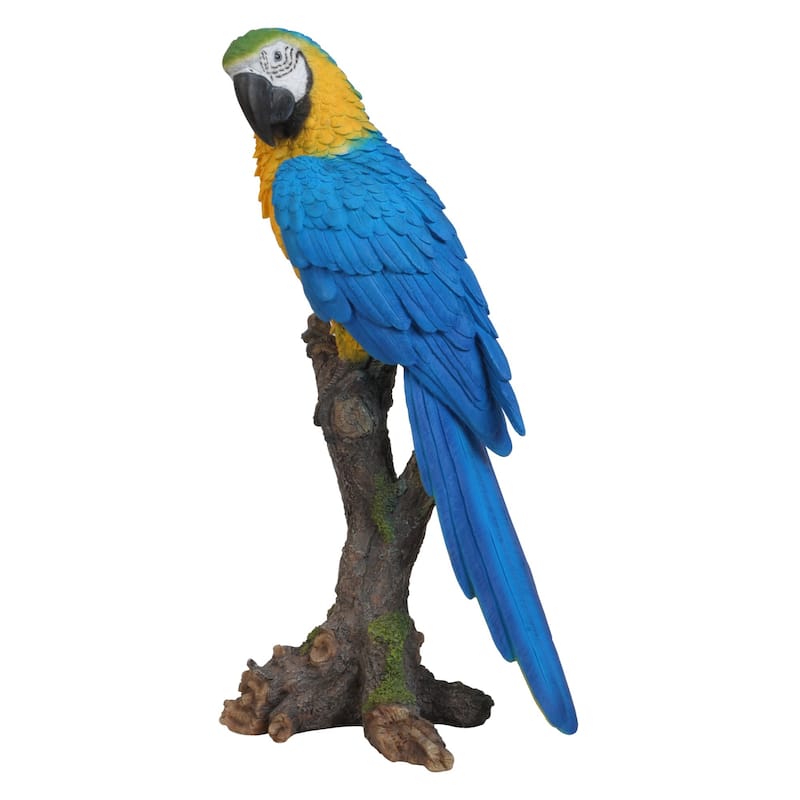 15" Blue and Yellow Parrot on a Branch Outdoor Garden Statue