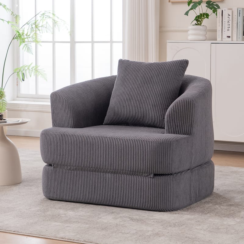 Single Club Arm Chairs Corduroy Recliner Foldable Chaise Lounges Floor Accent Chairs with Pillow for Living Room Lounge Chairs