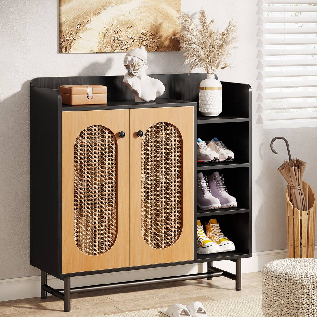 Shoe Cabinet, Rattan Shoe Storage Cabinet with Doors,Shoe Storage Cabinet for Entryway