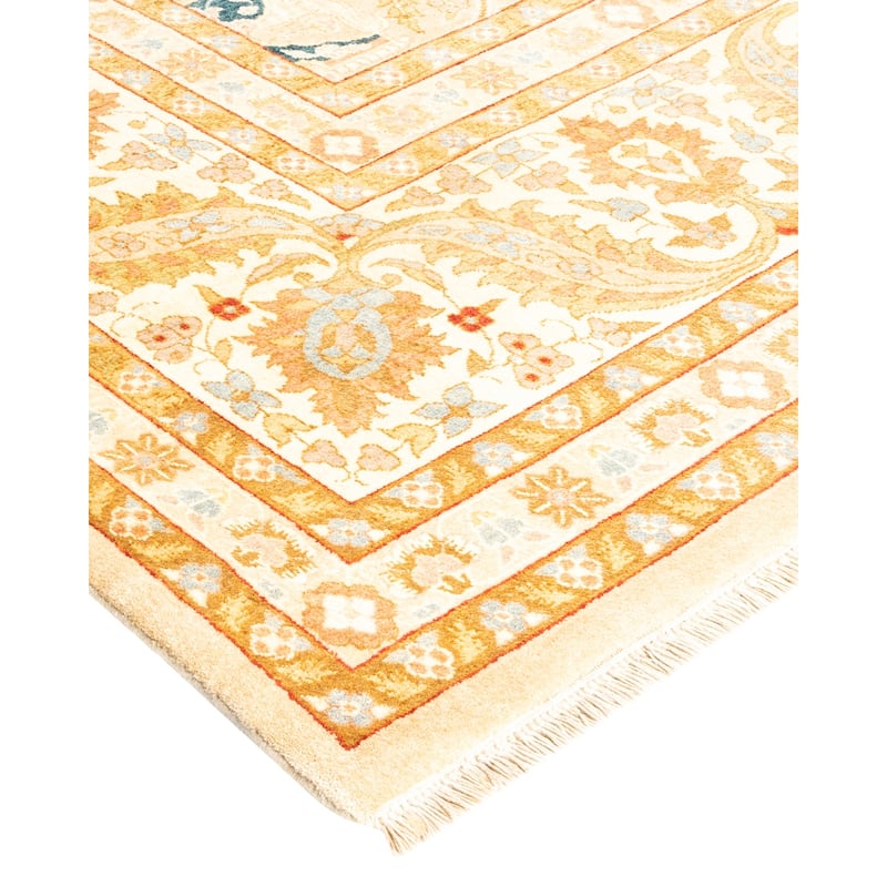 Overton Hand Knotted Wool Vintage Inspired Traditional Mogul Yellow Area Rug - 9' 1" x 12' 5"