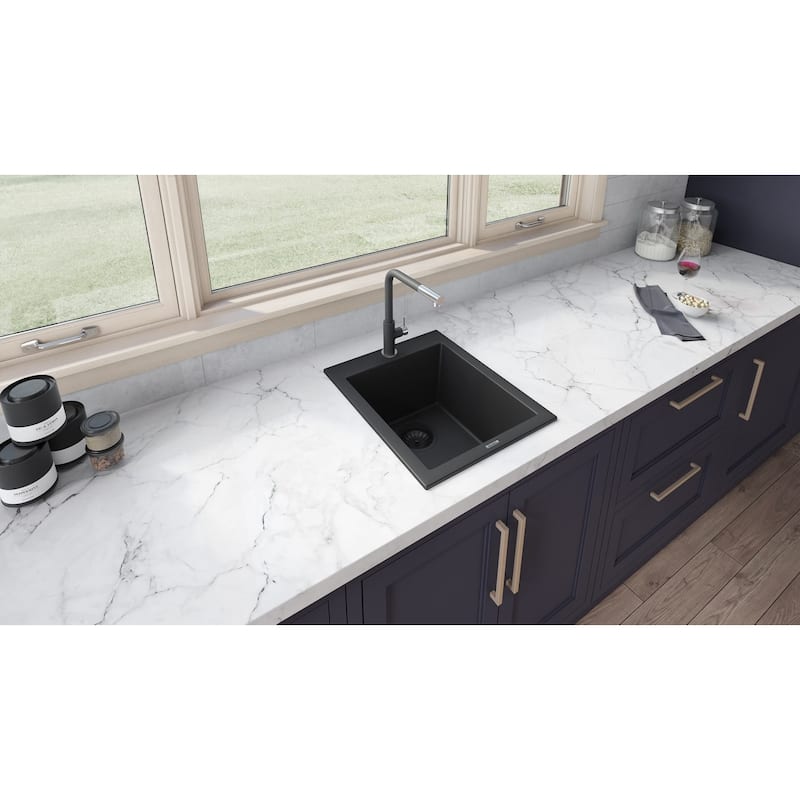 Ruvati 18 x 20 inch Drop-in Granite Composite Bar Prep Sink - Midnight Black - RVG1018BK