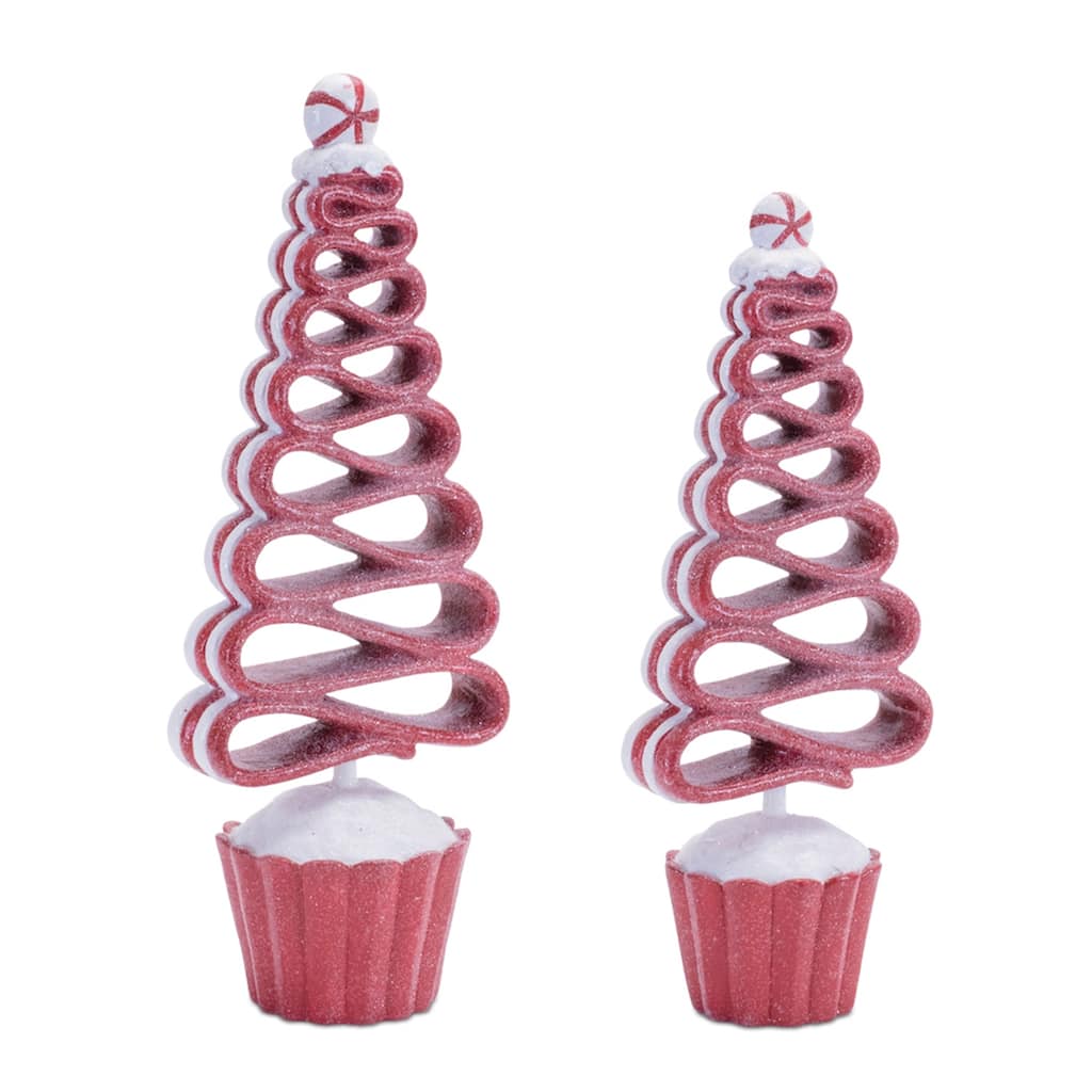 Ribbon Candy Tree (Set of 2) 11"H, 13"H Resin - Red, White