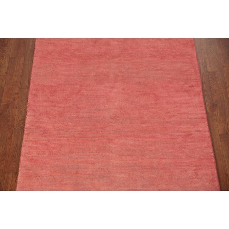 Pink Gabbeh Runner Rug Hand-Knotted Wool Carpet - 3'2" x 9'9"