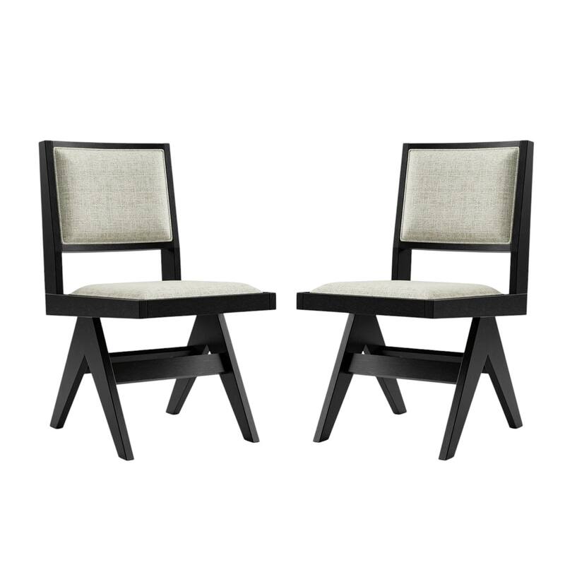 Set of 2 Upholstered Dining Side Chairs with Inverted V-Leg in Black and Light Gray - Dining Height - Black/Light Gray - Set of 2