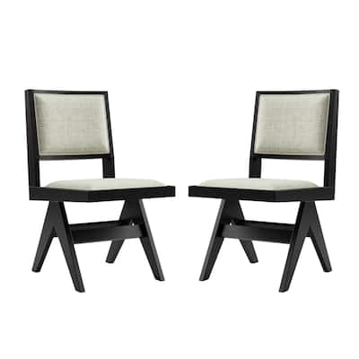 Set of 2 Upholstered Dining Side Chairs with Inverted V-Leg in Black and Light Gray