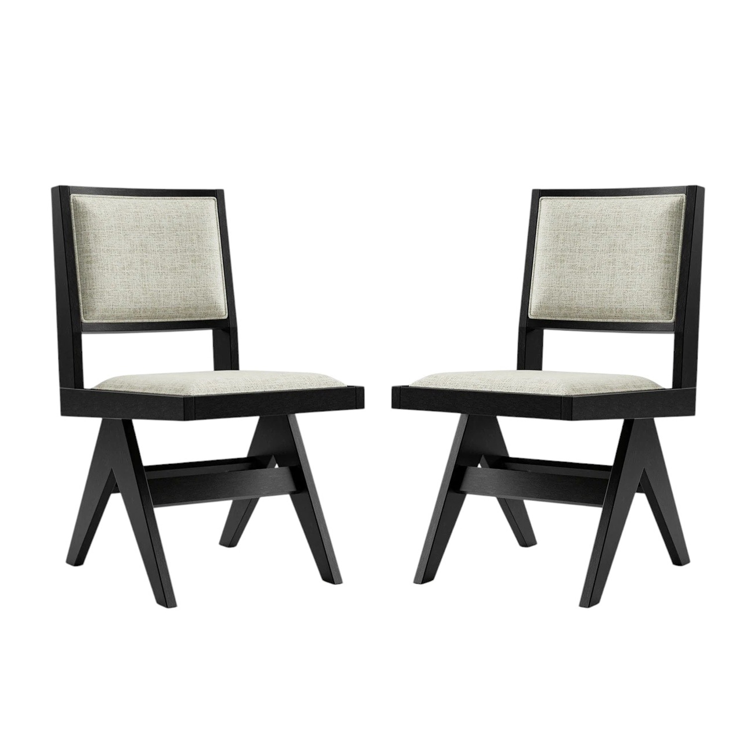 Set of 2 Upholstered Dining Side Chairs with Inverted V-Leg in Black and Light Gray