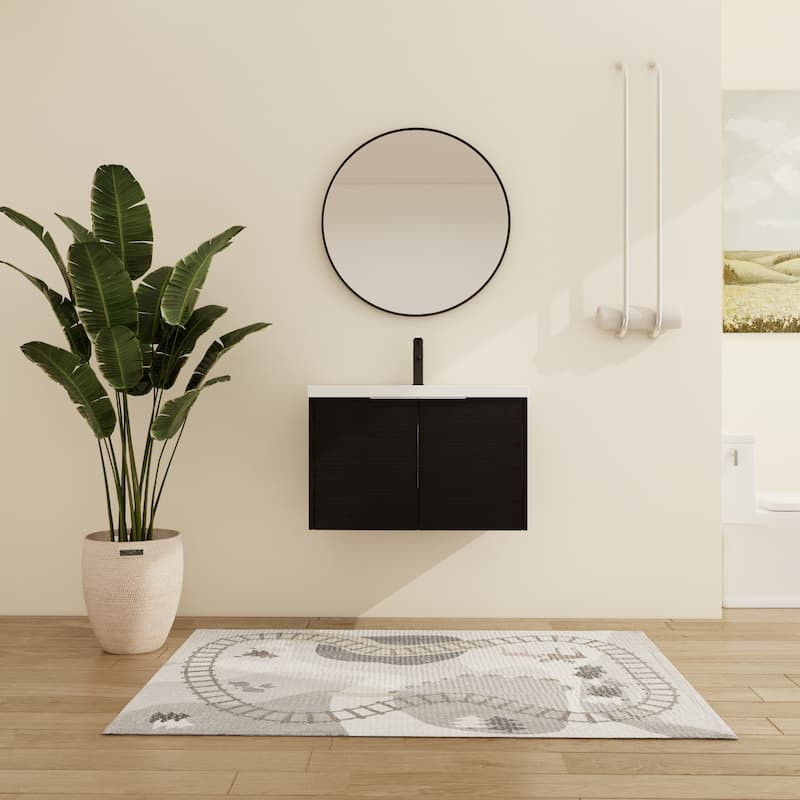 Malwee 24"/30" Floating Bathroom Vanity, Modern Wall Mounted Bathroom Vanity with Resin Sink and Soft Close Door