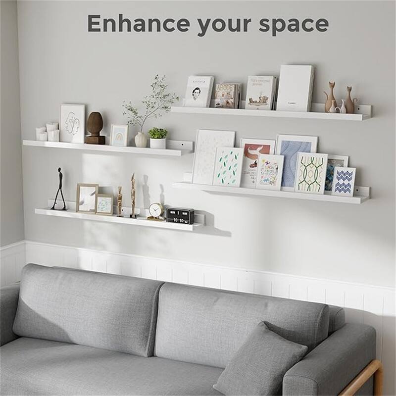 Wooden Picture Shelves for Wall with Ledge - 5.12"D x 36"W x 2.17"H