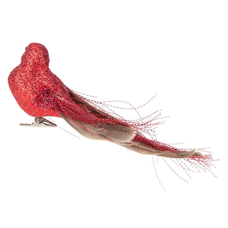7" Red Brown Glittered Bird Feather Tail Christmas Ornament Clip